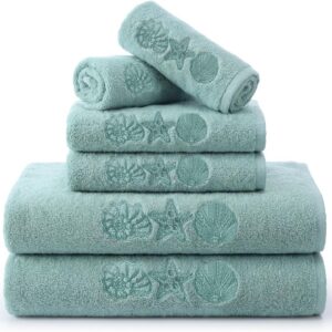 Boao 6 Pack Coastal Bathroom Towel Set Beach Ocean...