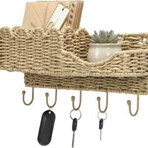 Hook-Woven Wicker Key Holder and Mail Organizer |...