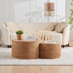 Round Nesting Coffee Table Set of 2 with Storage -...