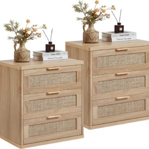 LEYAOYAO Rattan Night Stand Set of 2 with Drawers, 23"...