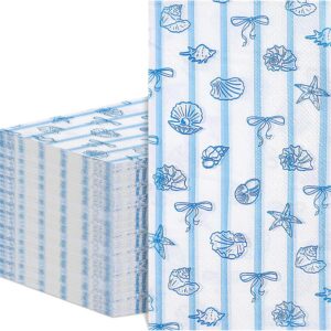 NatNarr 60 Pcs Seashell Napkins, Light Blue Striped...