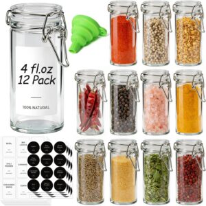 ComSaf 12 Pack 4 oz Glass Spice Jars with Airtight Swing...