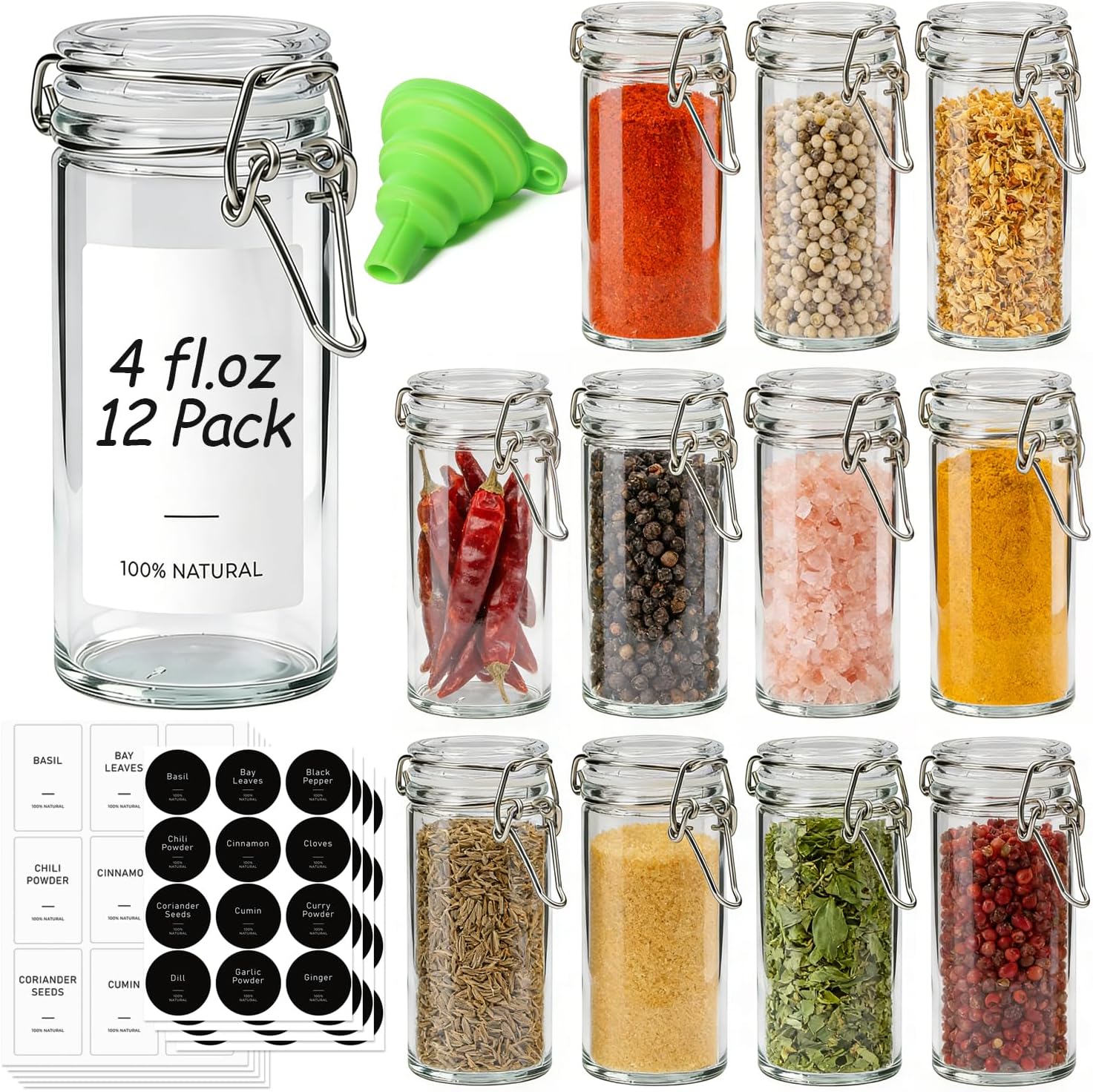 ComSaf 12 Pack 4 oz Glass Spice Jars with Airtight Swing... ComSaf 12 Pack 4 oz Glass Spice Jars with Airtight Swing...