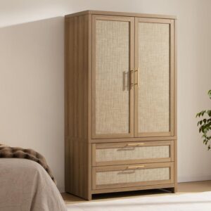 SICOTAS Rattan Armoire Wardrobe Closet Cabinet, 71" Tall...