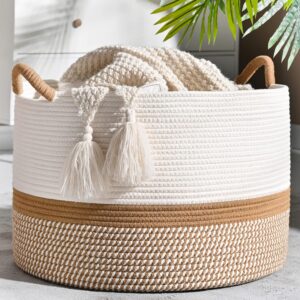 KAKAMAY Large Blanket Basket (20"x13"),Woven Baskets for...