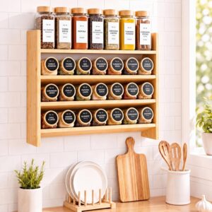 Gerrii 4 Tier Bamboo Spice Rack Organizer for Cabinet...