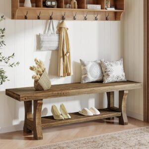 Solid Wood Storage Bench, Farmhouse Entryway Bench, Long...