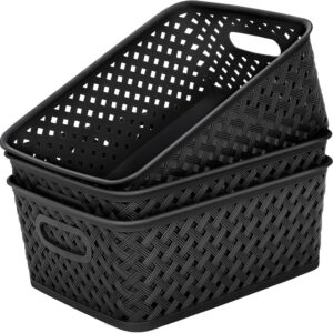 MaxGear 3 Pack Plastic Storage Baskets, Large, Black |...