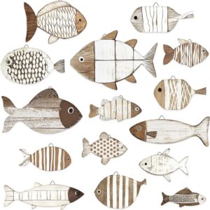 Spiareal 15 Pcs Wood Fish Nautical Wall Decor Wooden...