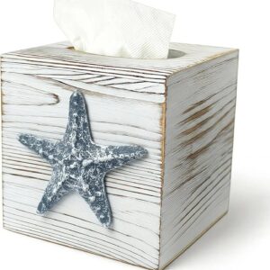 Coastal Tissue Box Cover Wooden Retro with Sliding...