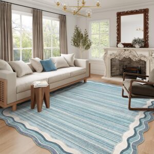 Lahome Estelle Scalloped Modern Washable Rugs 5x7, Blue...