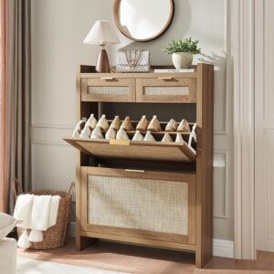 HOKYHOKY Rattan Shoe Storage Cabinet with 2 Drawers & 2...