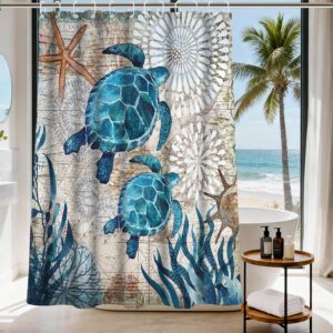 Nautical Green Sea Turtles Beach Theme Fabric Shower...