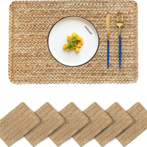 Woven Placemats Set of 6 Rattan Placemats Rectangle...
