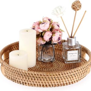 Hipiwe 10" Round Rattan Serving Tray with Handles,...