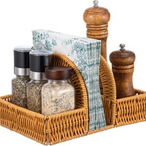 Boho Rattan Napkin Holder with Spice Rack Woven Dining...