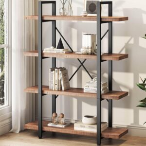 HSH Industrial 4 Tier Solid Wood Bookcase, Real Natural...