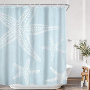 AMBZEK Beachy Shower Curtain Blue Coastal Beach Starfish...