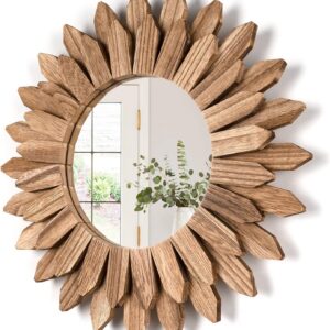 Honiway Wall Mirror Decorative 12 inch Rustic Wood...