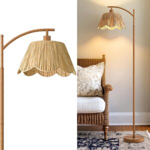Rattan Floor Lamp for Bedroom, Boho Floor Lamp with Foot...