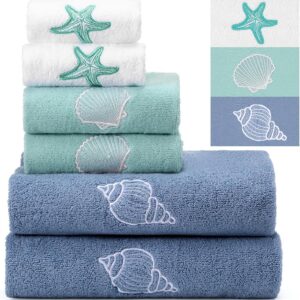 6 Pcs Coastal Ocean Beach Hand Towel Set 2 Bath Towels,...