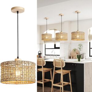 Hand-Woven Rattan Pendant Light, 11.8" Bohemian 1-Light...
