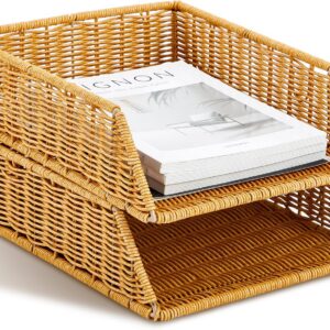Yeaqee 2 Pcs Paper Tray Organizer for Desk Woven Letter...