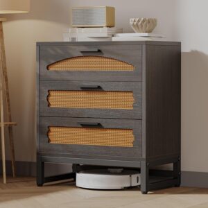 Mericonia 3 Drawer Rattan Dresser for Bedroom, Wood...