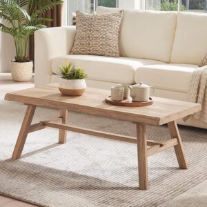 Wnutrees Farmhouse Solid Wood Coffee Table, 43" Rustic...