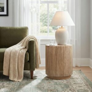 East at Main Monroe Brown Teak End Table, Round Solid...