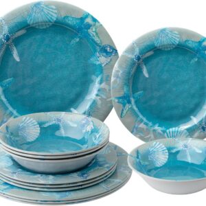 12 PCS Melamine Dinnerware set, Unbreakable Coastal...