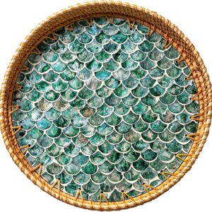 JUNGLE CULTURE Round Rattan Tray with Mother of Pearl...