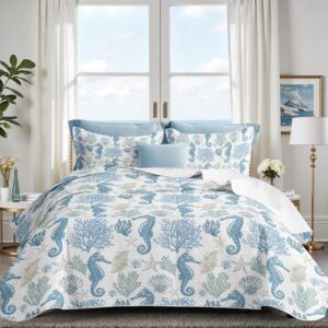 weesire Coastal Bedding Queen Size Coastal Quilt with 2...