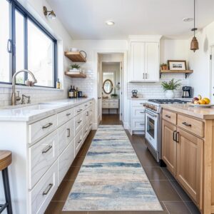 Western Coastal Beach Wave Pattern Kitchen Runner Rug -...