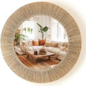 Chi An Home 24 Inch Natural Jute Mirror, Wall Mounted...