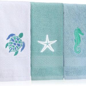 SmoothNovelty 3 Pcs Ocean Beach Coastal Hand Towels for...