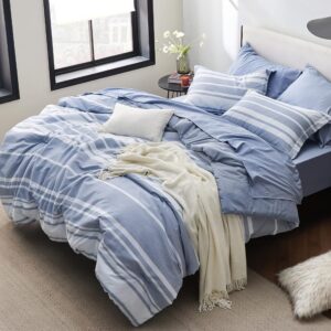 Bedsure Queen Comforter Set 7 Pieces, Blue Striped...