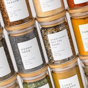 Glass Spice Jars with Label Pack (12x Bamboo Lid Glass...