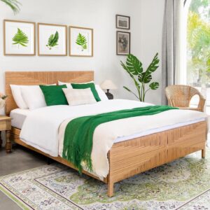 Yechen Boho Full Bed Frame with Headboard and Footboard,...