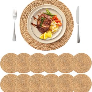 13.8'' Round Woven Placemats Set of 12, Boho Rattan...