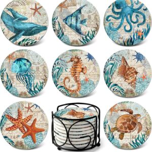 Teivio Absorbing Stone Sea Ocean Life Coasters for...