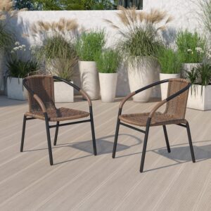 EMMA + OLIVER Set of 2 Modern PE Rattan Stack Chairs,...