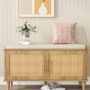 Akxomel Rattan Shoe Storage Bench with Cushion, 2-Tier...
