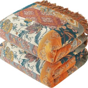 Boho Throw Blanket for Couch Sofa Bed, 100% Cotton Woven...