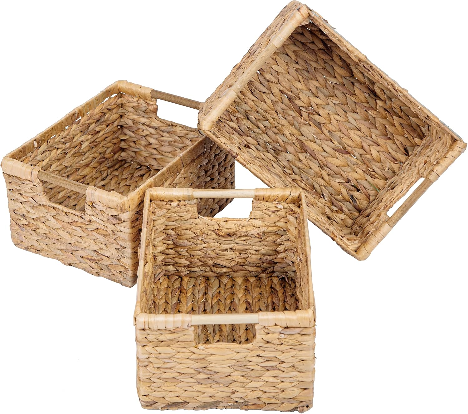 Large Wicker Basket Rectangular with Wooden Handles for... Large Wicker Basket Rectangular with Wooden Handles for...