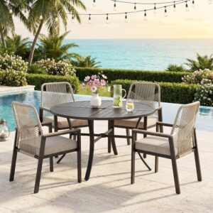 5 Pieces Patio Dining Set, 4 x Woven Rattan Chairs with...