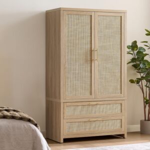 SICOTAS Rattan Armoire Wardrobe Closet Cabinet, 71"...