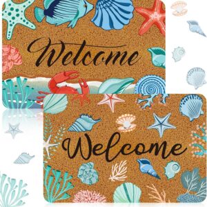 Moucuny 2 Pcs Coastal Beach Coir Door Mat Holiday...