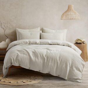 ATLINIA 100% Flax Linen Duvet Cover Set - Stone Washed...