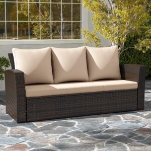 Wisteria Lane All Weather Wicker Patio Couch, 3 Seats...